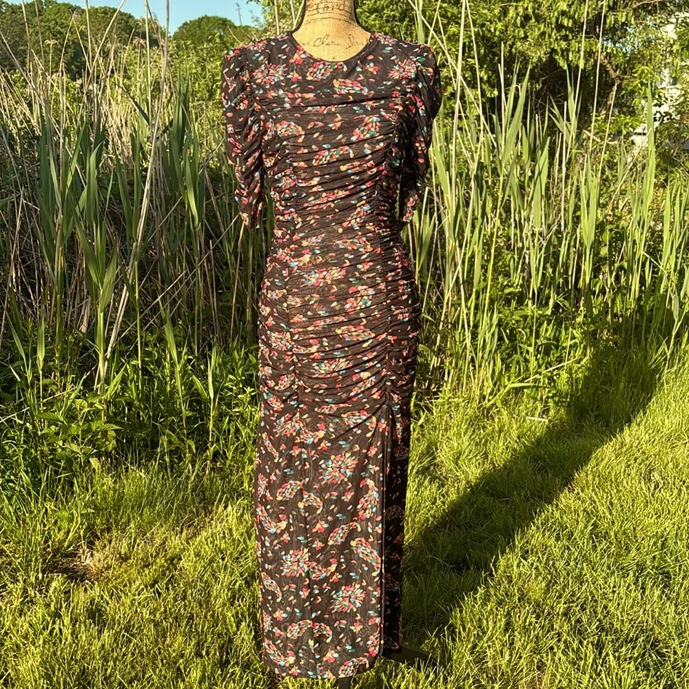 Free People Briella Midi Floral Ruched Dress Twilight Combo size S NWT - Picture 7 of 16
